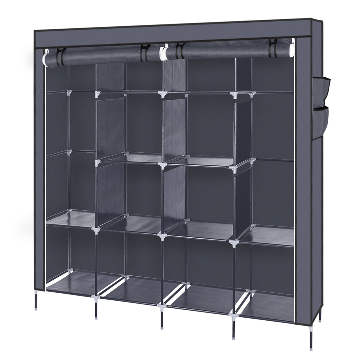 Rangement d'armoire portable de 67 pouces Sac de rangement 12 étagères 4 poches latérales Gr