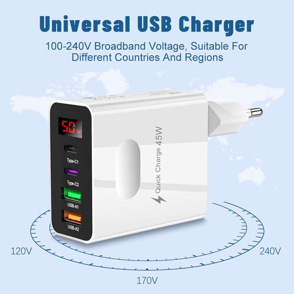 Chargeur de téléphone d'affichage numérique 2USB 2Type-c