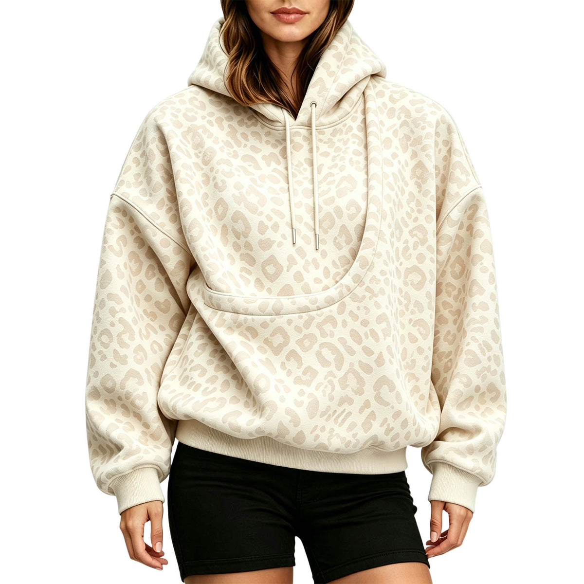 Autumn European and American Leopard Print Pet Hoooded Oversized Drawstring Pu à manches longues