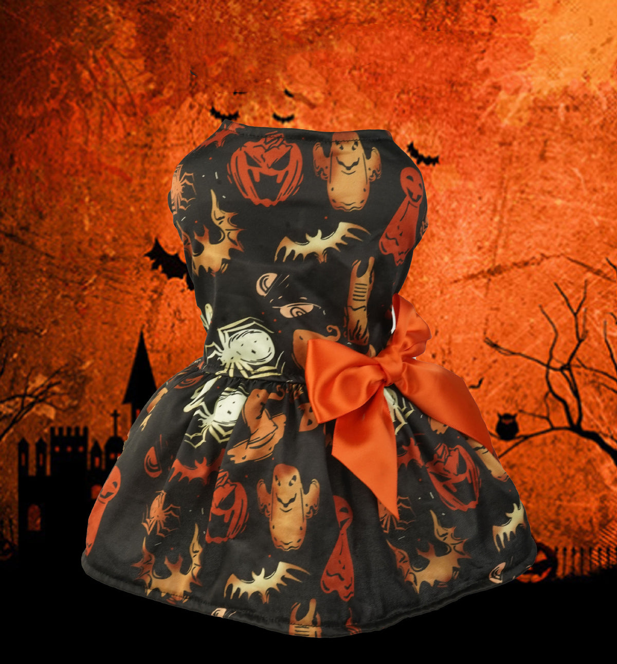 Halloween Petit Dog Vêtements Pet Robe Pumpkin Imprimer Robe Chihuahua Yorkie Mesh Robe Pet