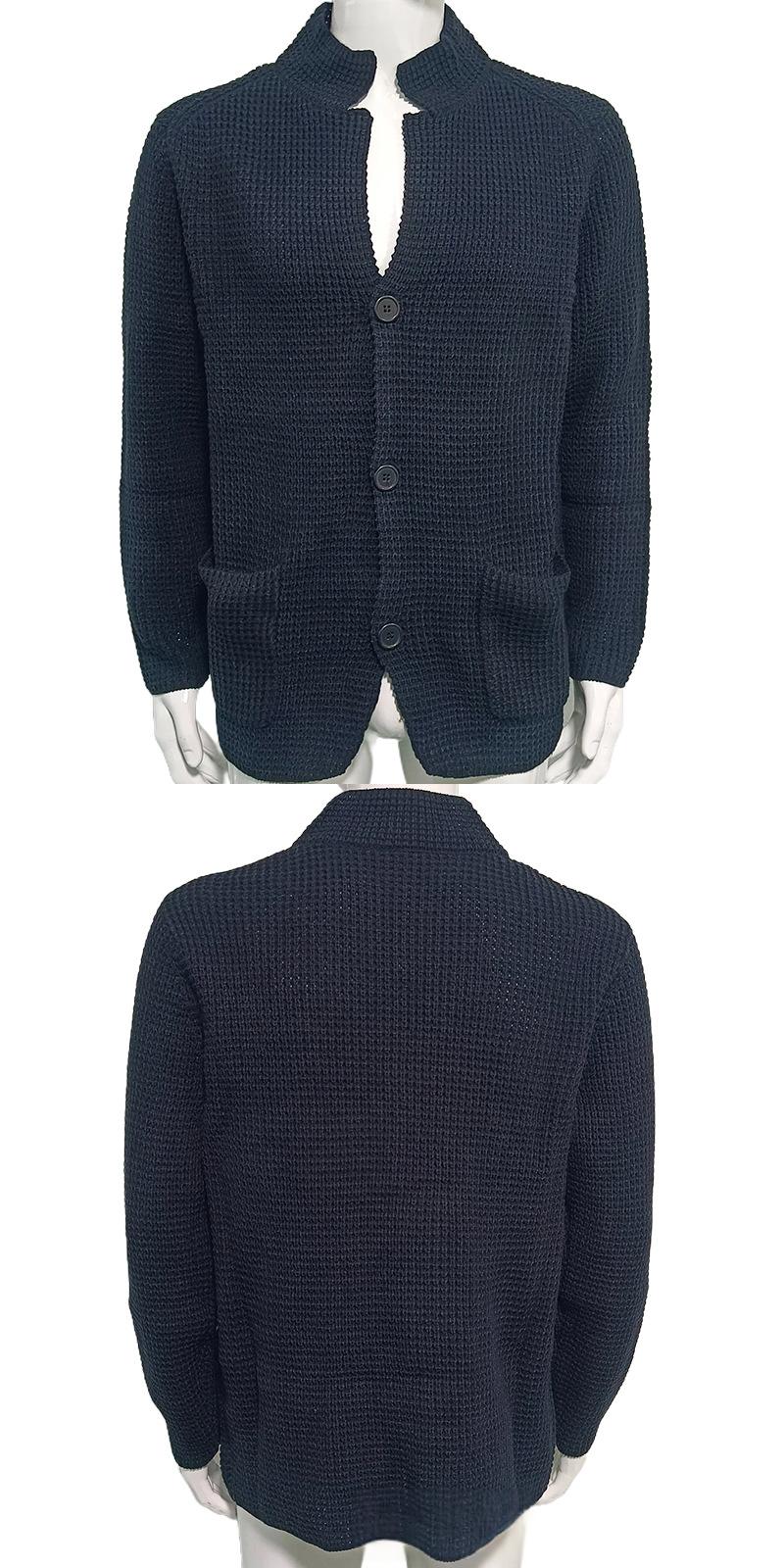 Mens Manteau tricoté de longueur moyenne avec un collier debout