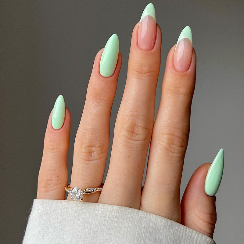 Faux ongles de chaîne en Strass Floral style français pour les femmes