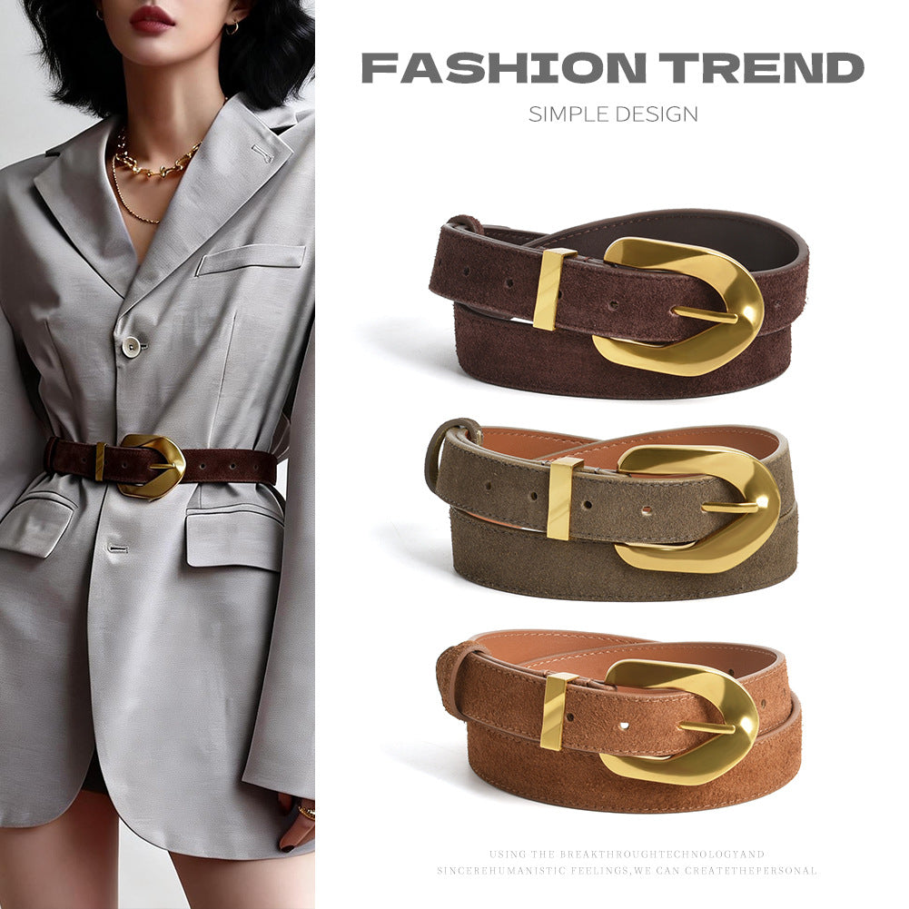 Matte Cowhide Vintage Ladies Boucle d'Or Ceinture
