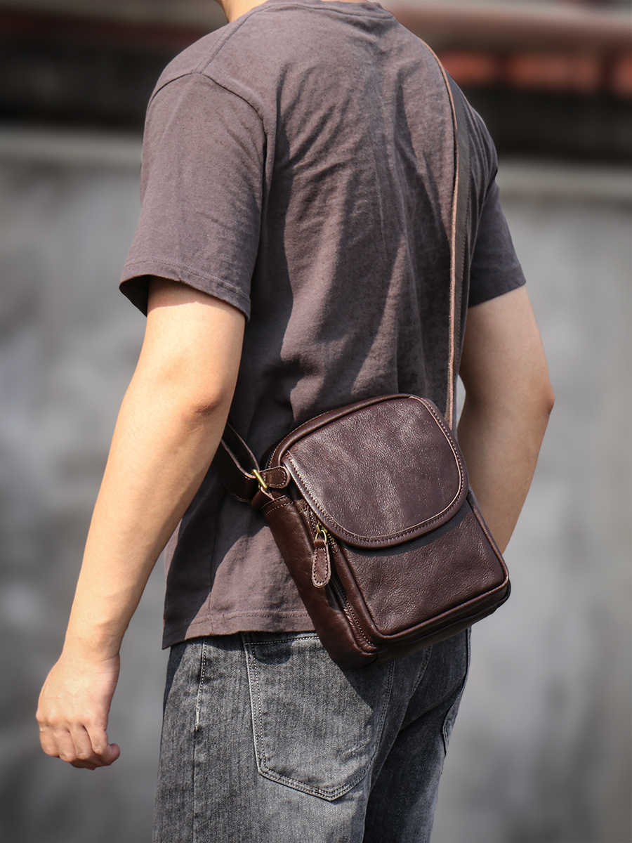 Sac de corps en cuir véritable casual pour hommes