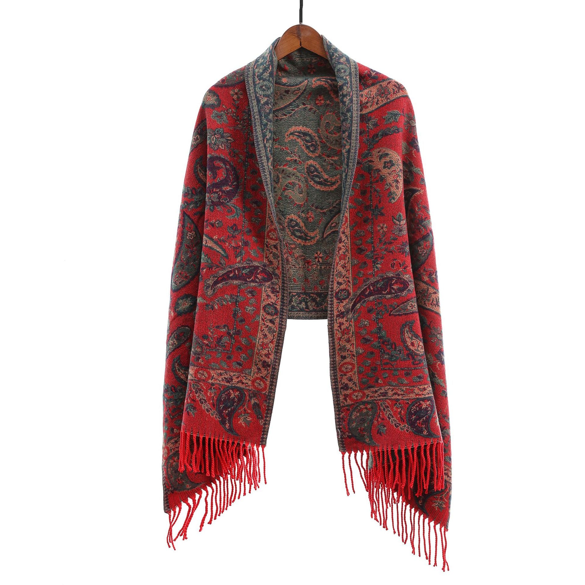 Vêtements de dessus de style ethnique Ankeila Red Faux-cashmere Climatiseur Châl Écharpe