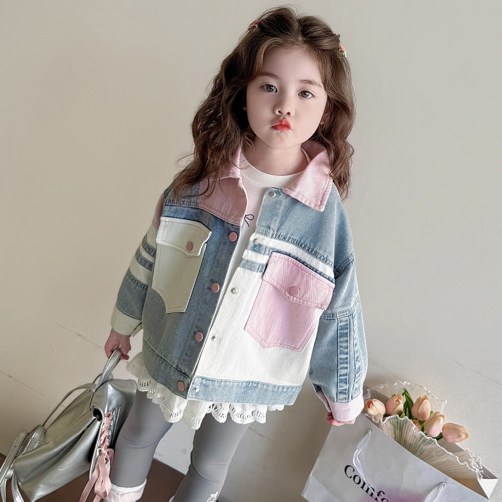 Veste denim multicolore pour filles de nouveau style