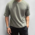 T-Shirt manches courtes Waffle Knit Raglan pour hommes Col d'équipage Lose Casual Basic Tee Respirant