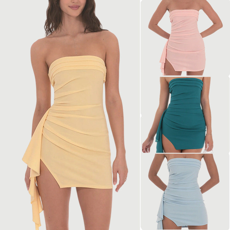Robe plissée à l'épaule