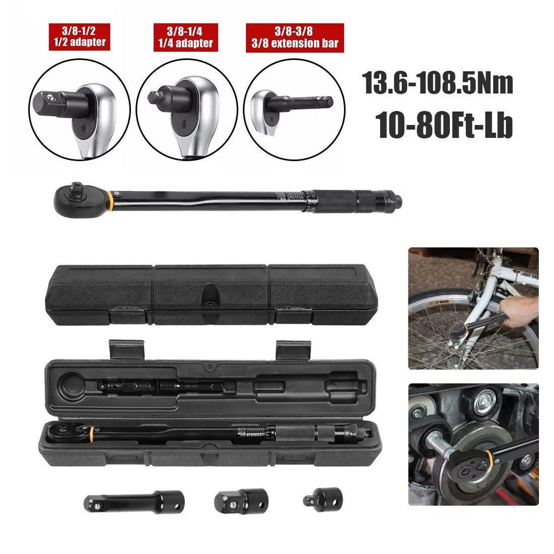 Cliquet de serrage à couple carré 13,6-108,5Nm 10-80Ft-Lb 3in1