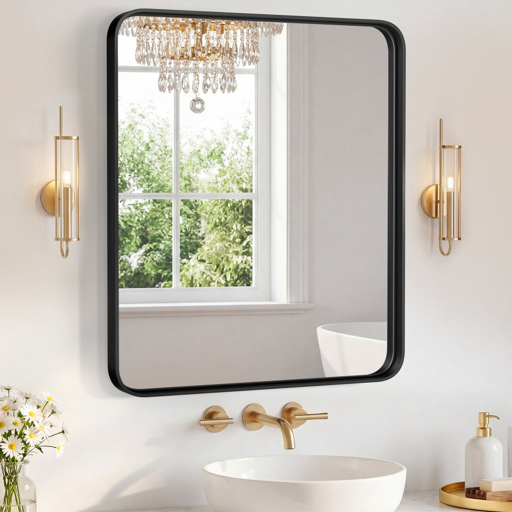 Miroir mural avec cadre en métal rectangulaire