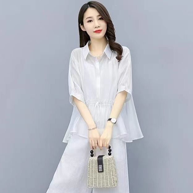 Pantalon à large jambe Casual Chic Plus de taille Linge de maison avec un drap d'écoulement