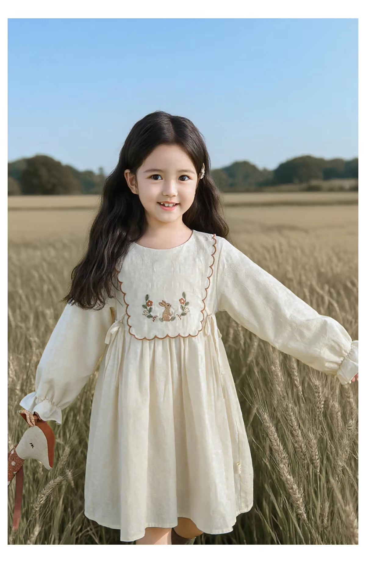 Automne Arrivée Robe de coton manches longues pour enfants