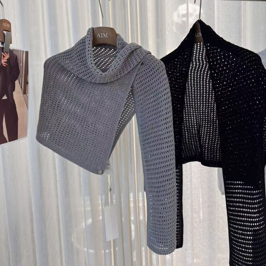 High-end openwork knit wool shawl