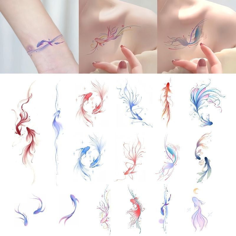 Sticker de tatouage Koi rose femelle haute sens ins imperméable Et durable
