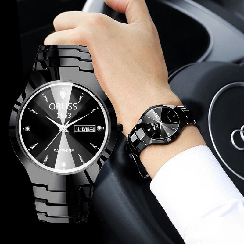 Tungstène acier couleur imperméable mode étudiant couple calendrier Quartz montre