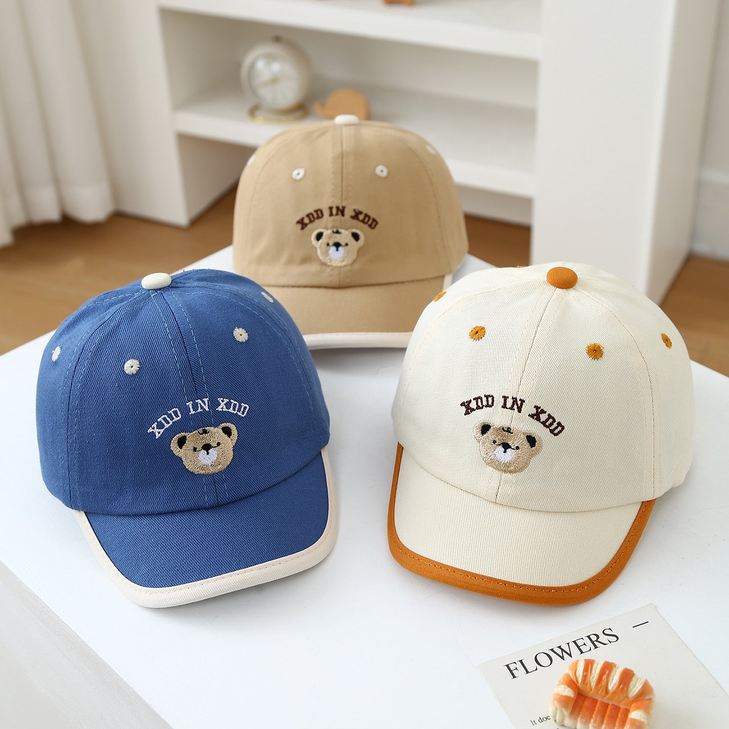 Summer Retro Casquette de baseball pour enfants brodée à l'ours cartoon de style collégial - Mignon Baby-fr