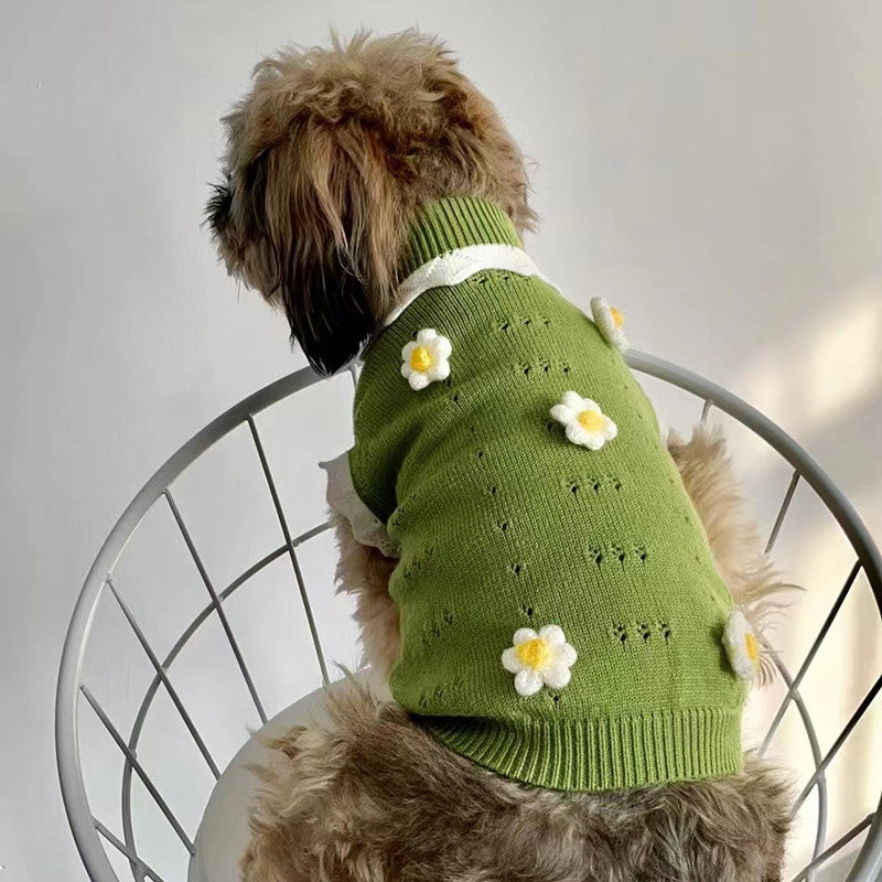 L'automne et l'hiver chaud et confortable Chandail de chien vêtements chat vêtements fleur Blossom