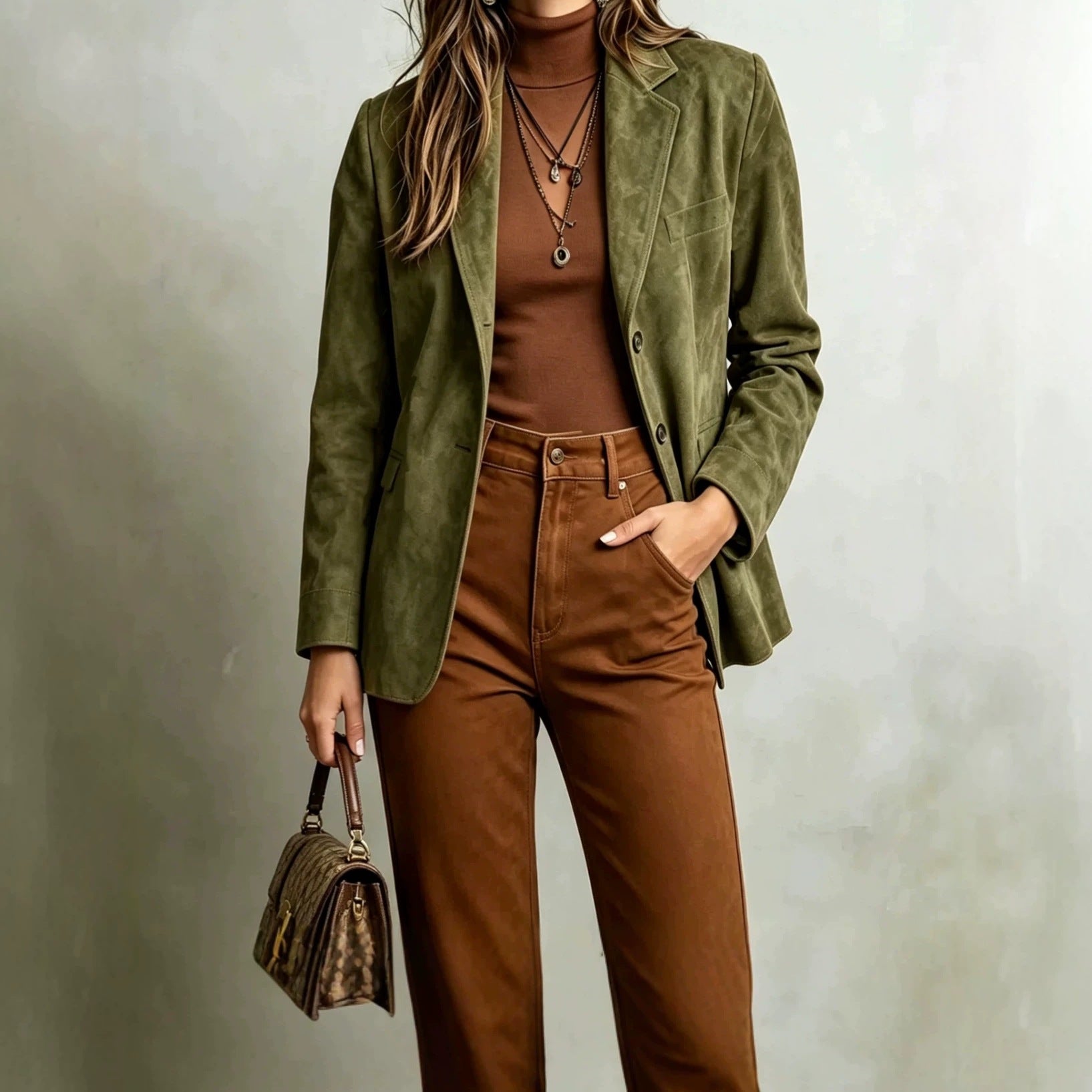 Veste pour femme Vintage Faux Suede Veste à manches simples Elégant vêtements de dessus rétro