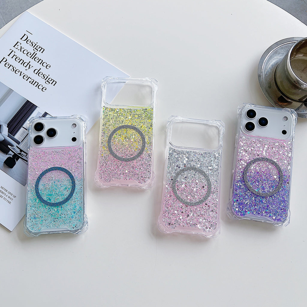 Applicable à IPhone16pro Glitter Magnetic Drop-resistant Phone Case