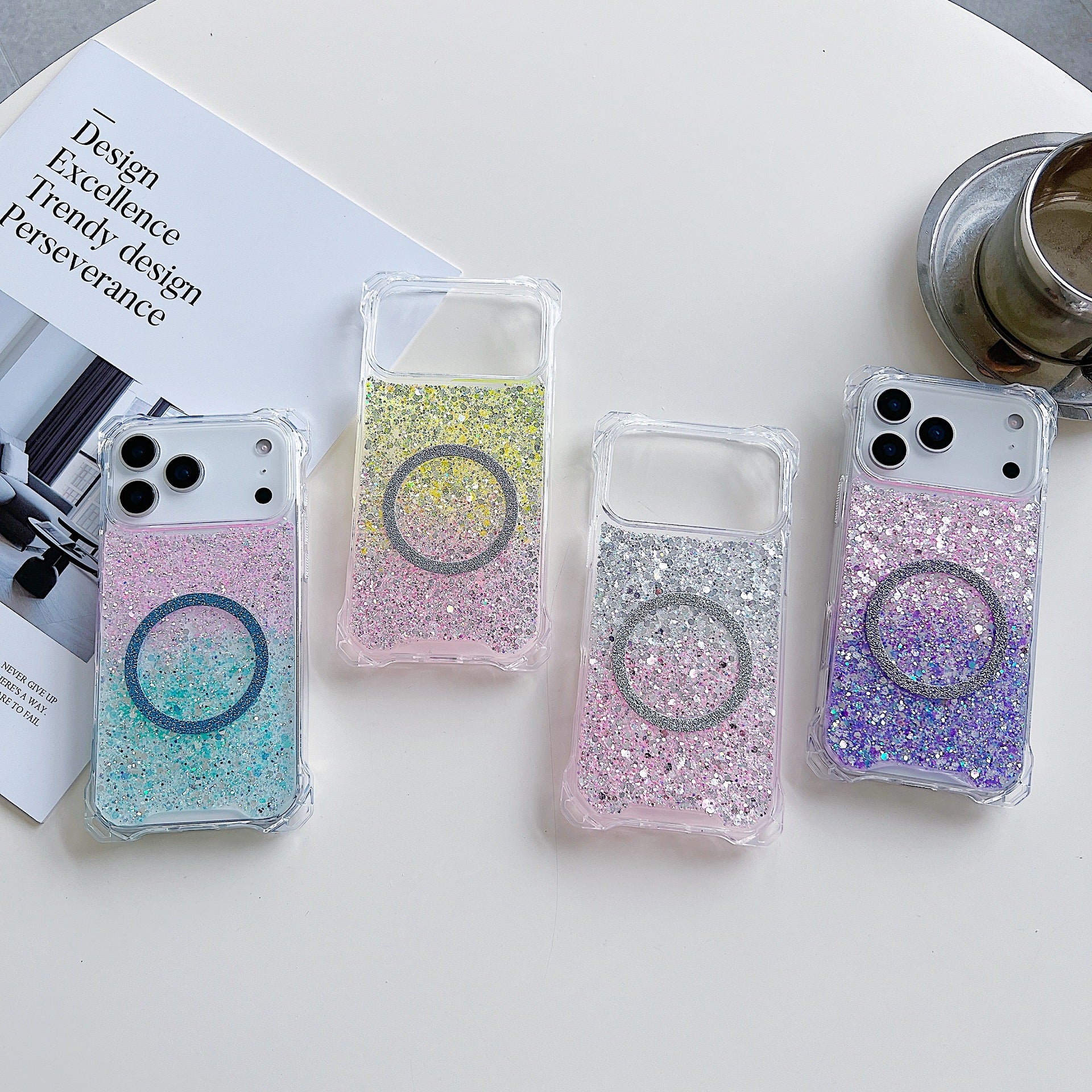 Applicable à IPhone16pro Glitter Magnetic Drop-resistant Phone Case