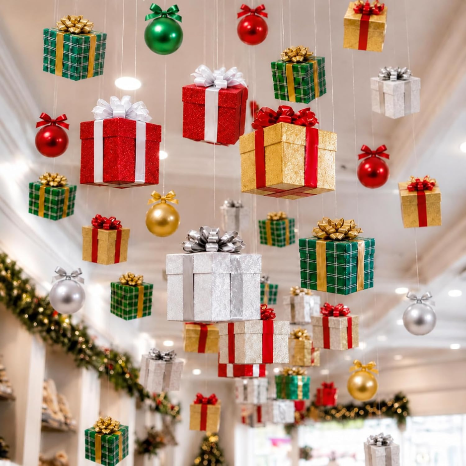 Décorations de plafond suspendu de Noël Balle et boîte cadeau Cutout