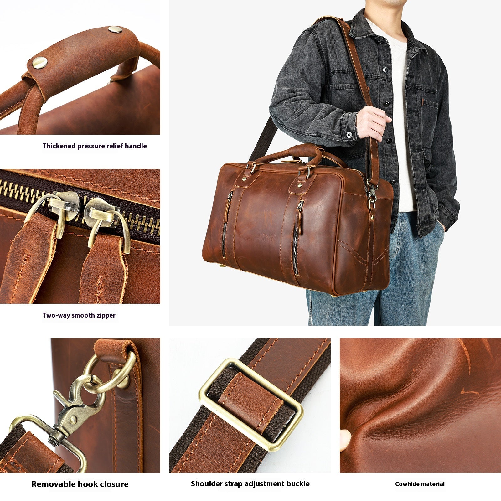 Retro Sac de voyage à courte distance Véritables hommes en cuir