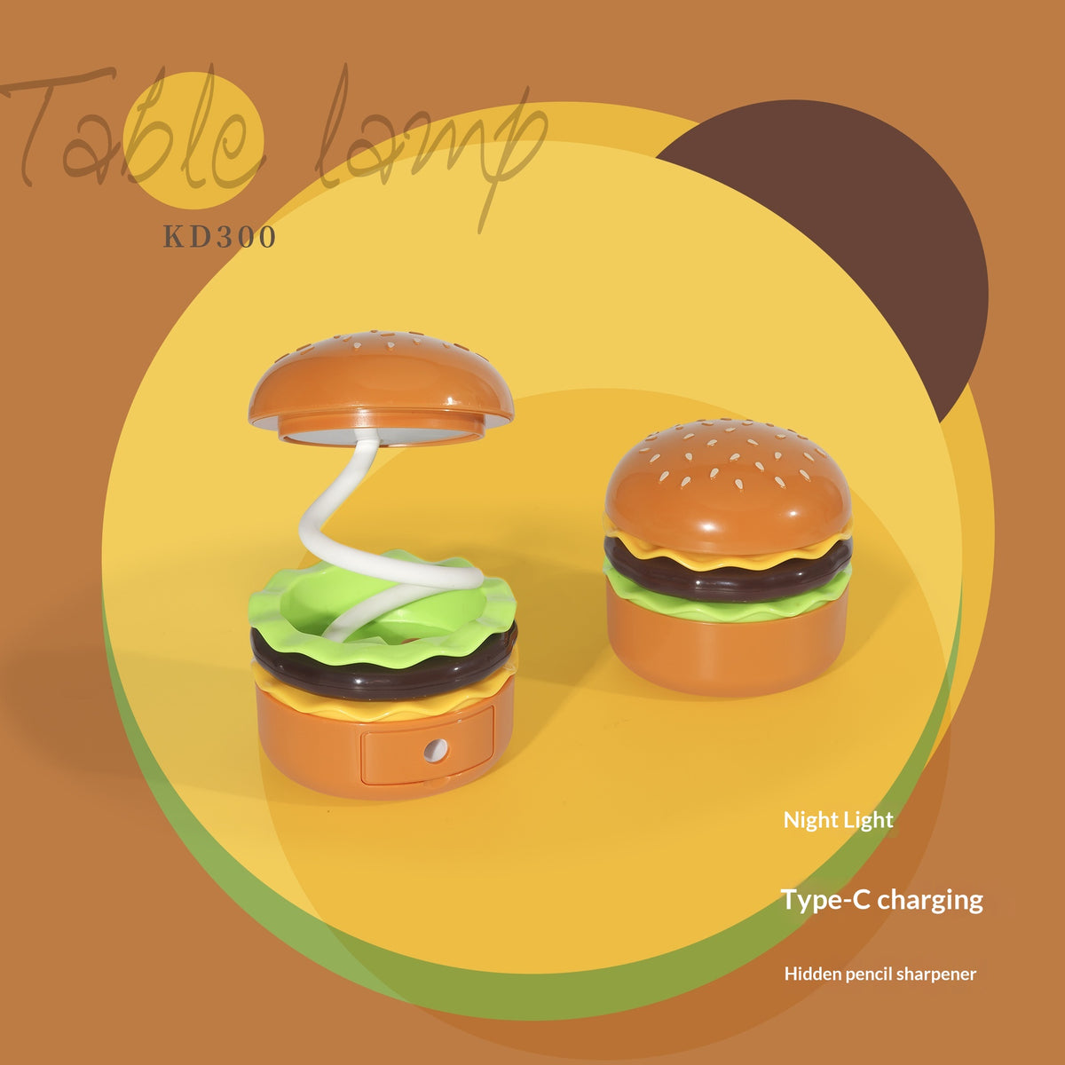 Burger dessin animé en forme de lampe de nuit de bureau de décoration