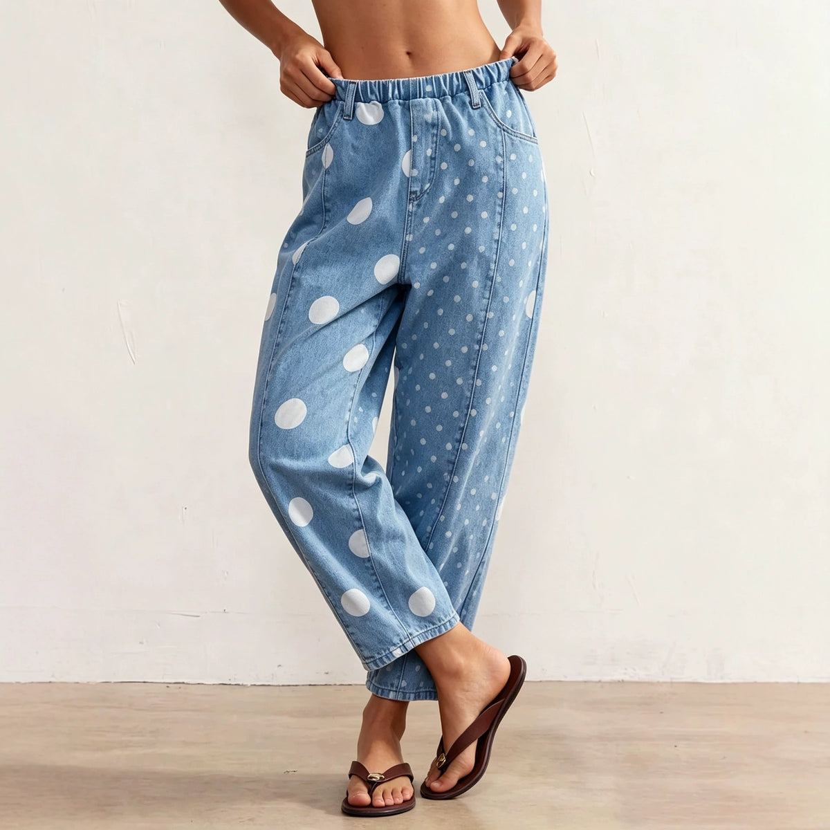 Patchwork pour femmes Polka-Dot Print Loose-Fit Jeans