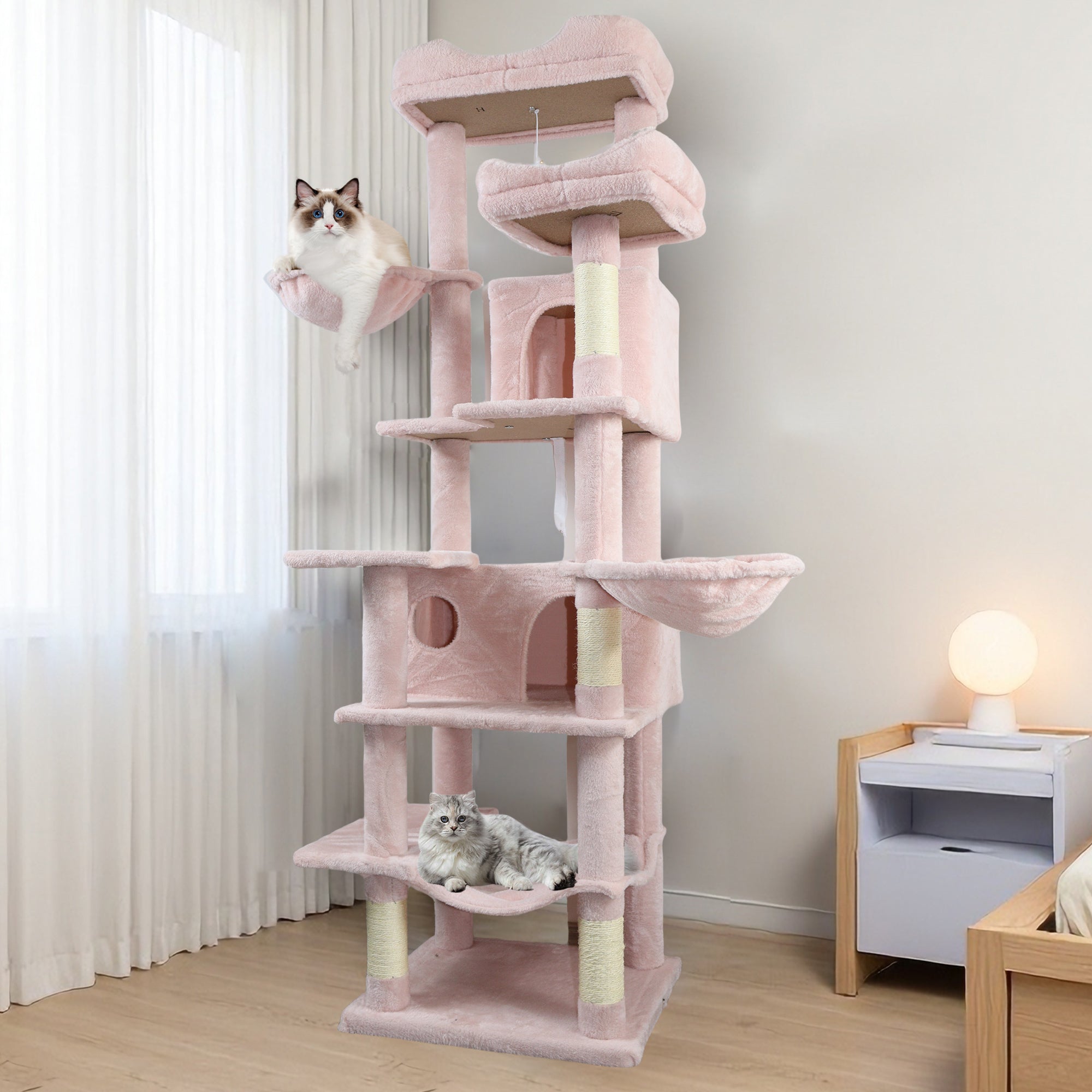 68in Grand arbre de chat vert multi-niveaux avec hamacs