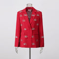 Eventail en Strass Motif Double Breasted Lapel Tailored Blazer Veste