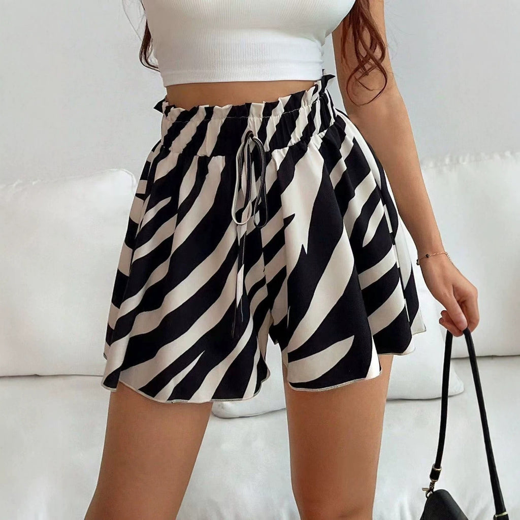 Été Arrivée Casual Chic High-Waited Tie-Wist Short imprimé pour lounging