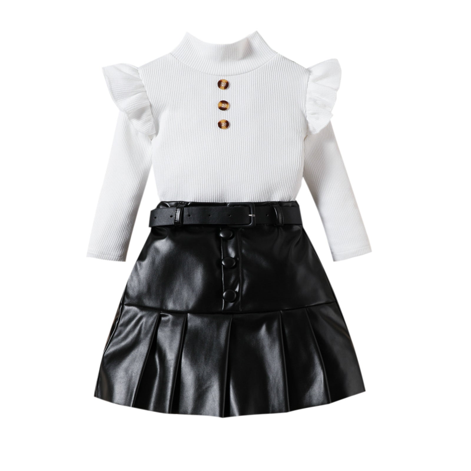 Ceinture de jupe plissée en cuir PU à manches longues haute