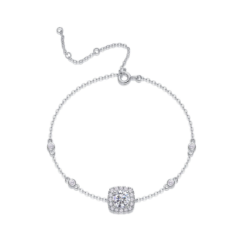 S925 Argent 2.2g 1ct Bracelet en halo moissanite
