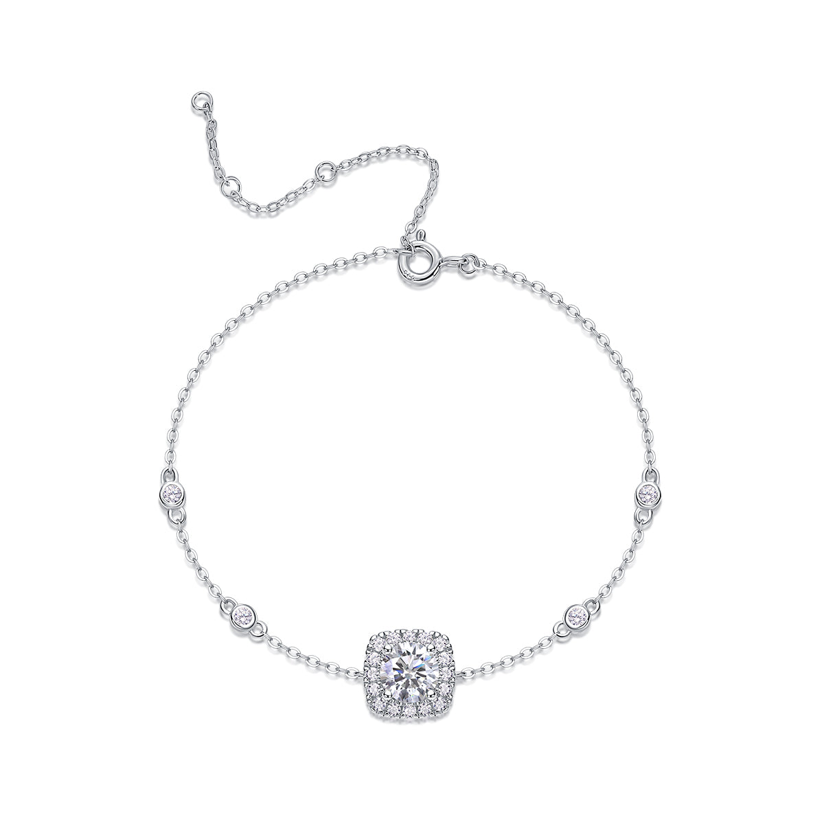 S925 Argent 2.2g 1ct Bracelet en halo moissanite