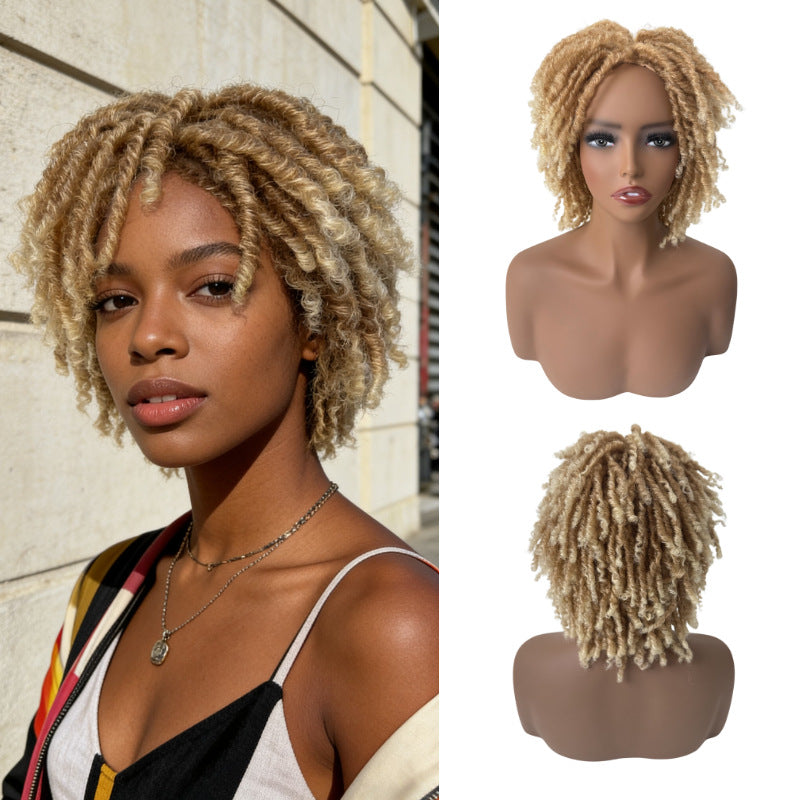 Dreadlock courte boucle pleine perruque pour les femmes haute température en soie rose Mesh bouchon