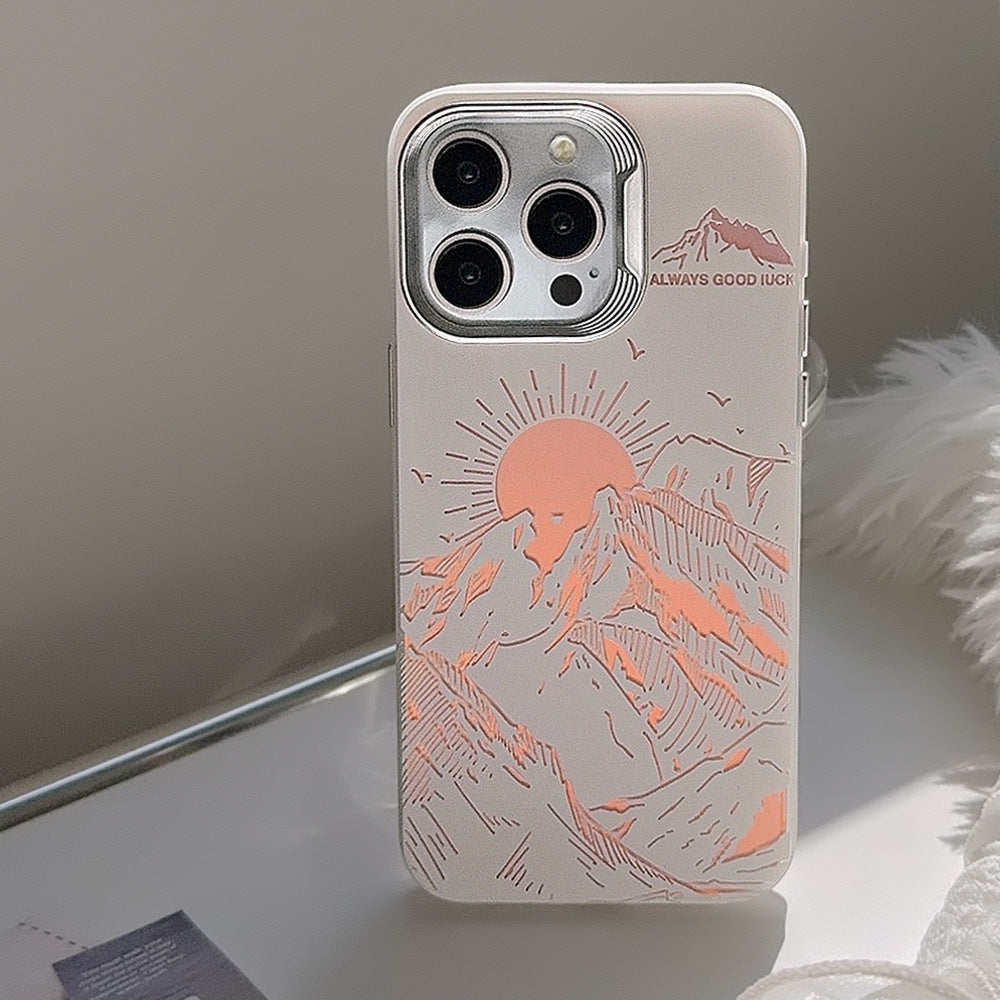 Laser Sunset Golden Mountain à thème Phone Case avec électroplaquage