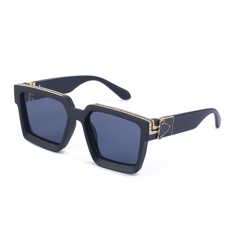 Lunettes de soleil en grand carré incrustées de diamants pour femmes