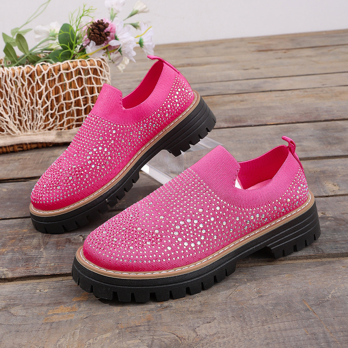 Sneakers casual féminins en Strass-Embelled Stretchy