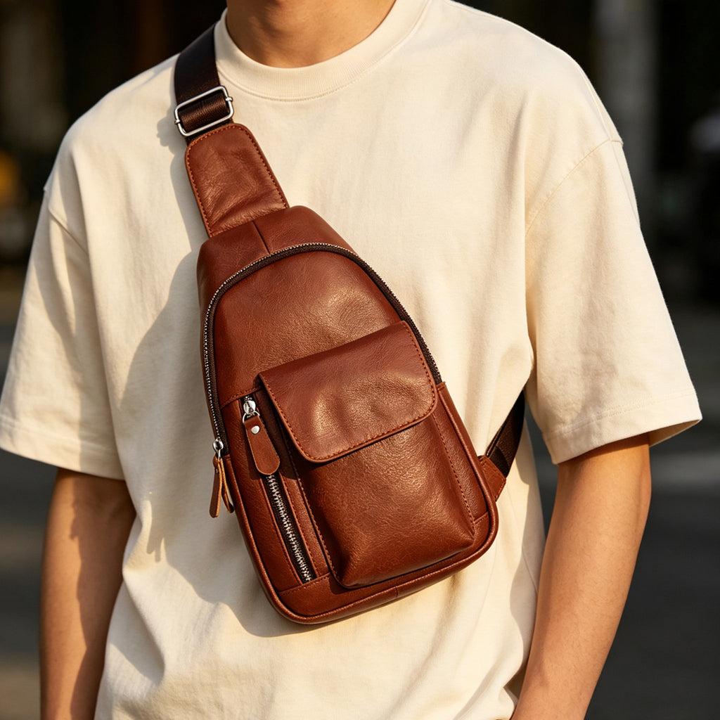 Premier-Layer Cowhide Retro véritable sac de poitrine en cuir