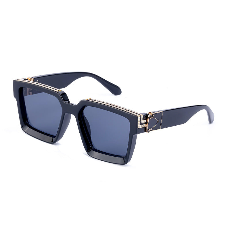 Lunettes de soleil en grand carré incrustées de diamants pour femmes