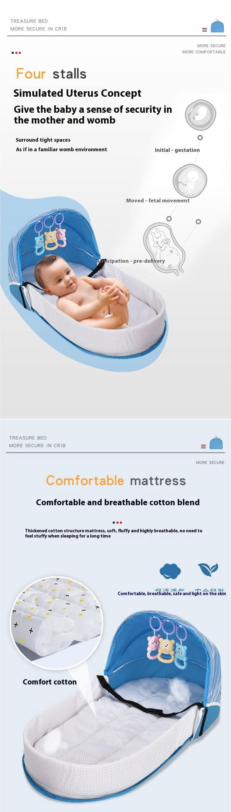 Lit bébé anti-pression pliable portable dans un nouveau-né Isolation Bionic Travel Crib