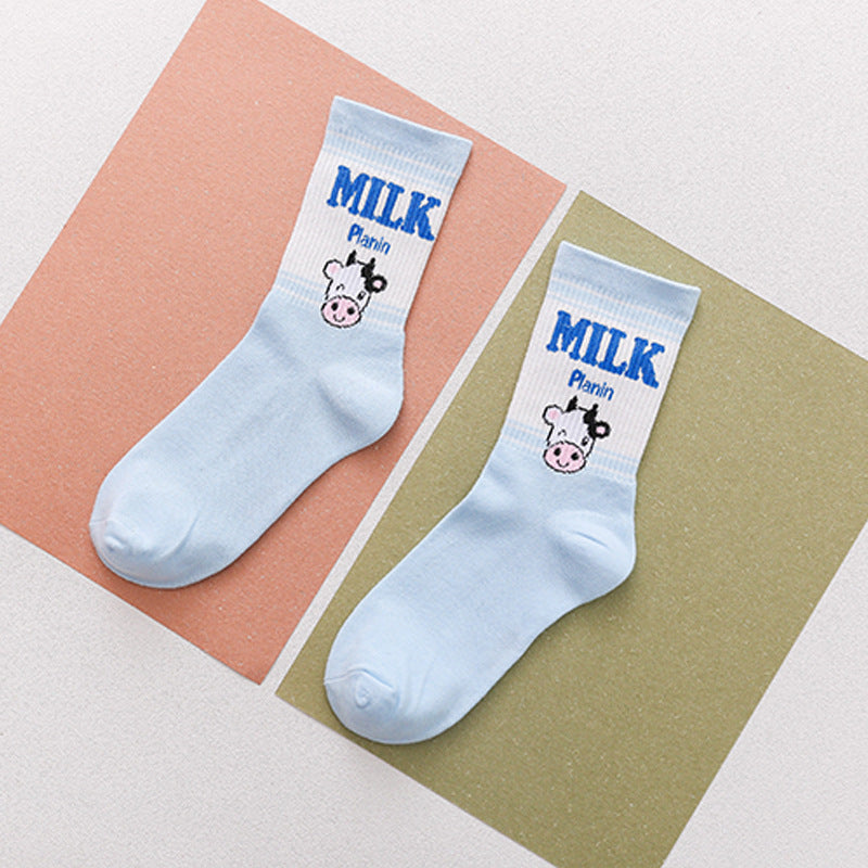 Fraises Chaussettes en lait de bananes Femmes Longueur mi-calf