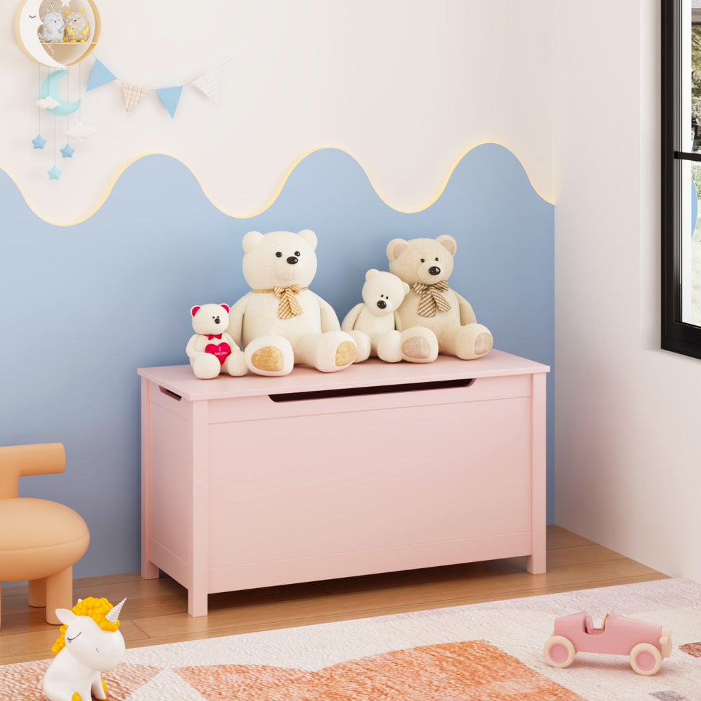 Rangement de boîtes de jouets en bois pour enfants avec couvercle à charnières de sécurité pour les 2 ans et plus (Pink)
