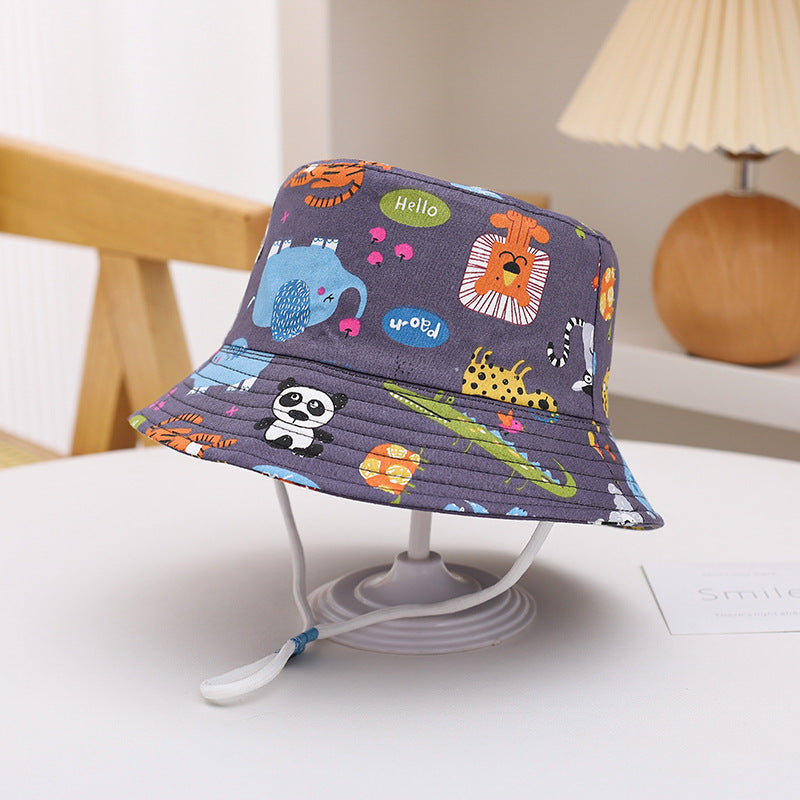 Imprimé Bucket Chapeau mignon voiture Dinosaur Summer Beach Pure Cotton Chapeau pêcheur pour bébés