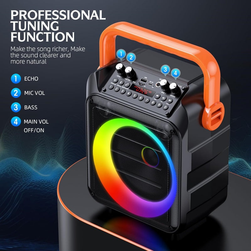 Machine à karaoké avec 2 microphones sans fil et lumières couleur RGB