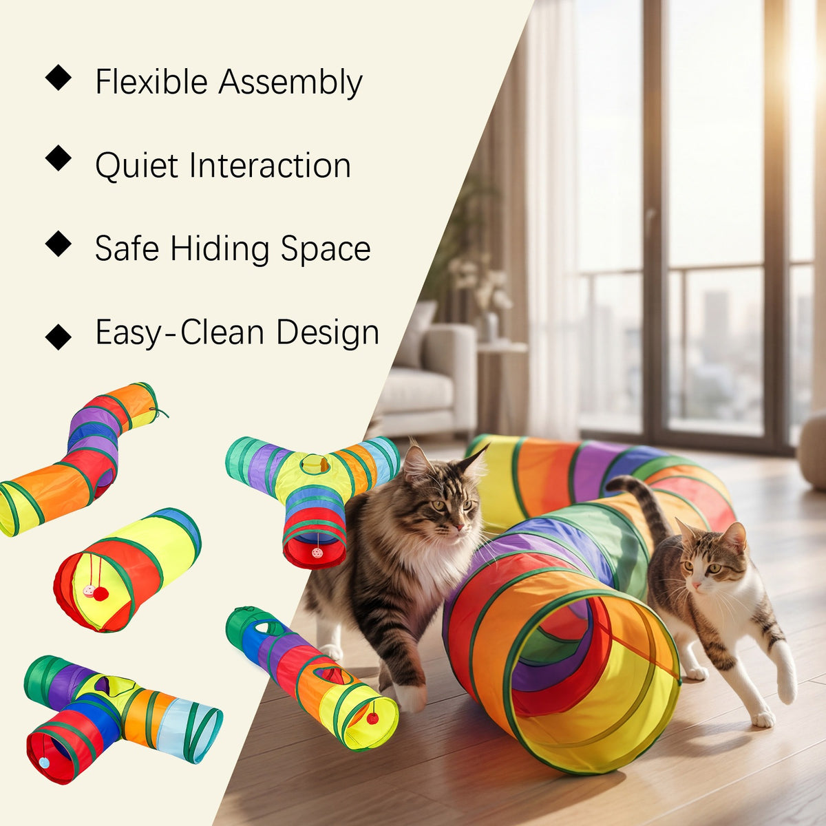 Jouet Cat Rainbow Tunnel Double-tête à travers léger pliage facile à récepteur Pet Accueil T
