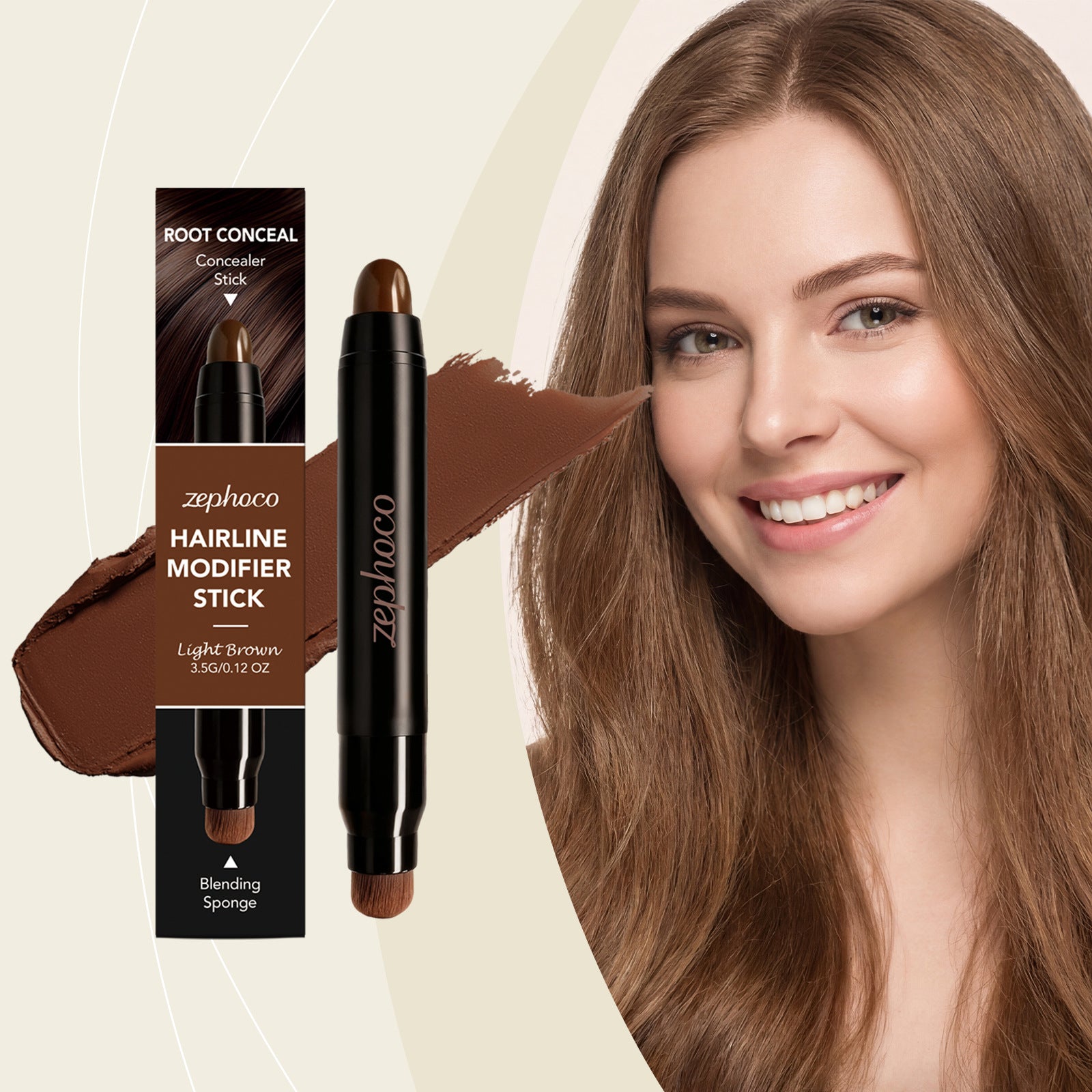 Zephoco Double Find Coiffure Root Touch Up Concealer stylo brun clair pour la couleur quotidienne des cheveux Mod