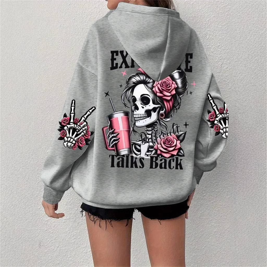 Sweatshirt à manches longues avec crâne et impression de lettre