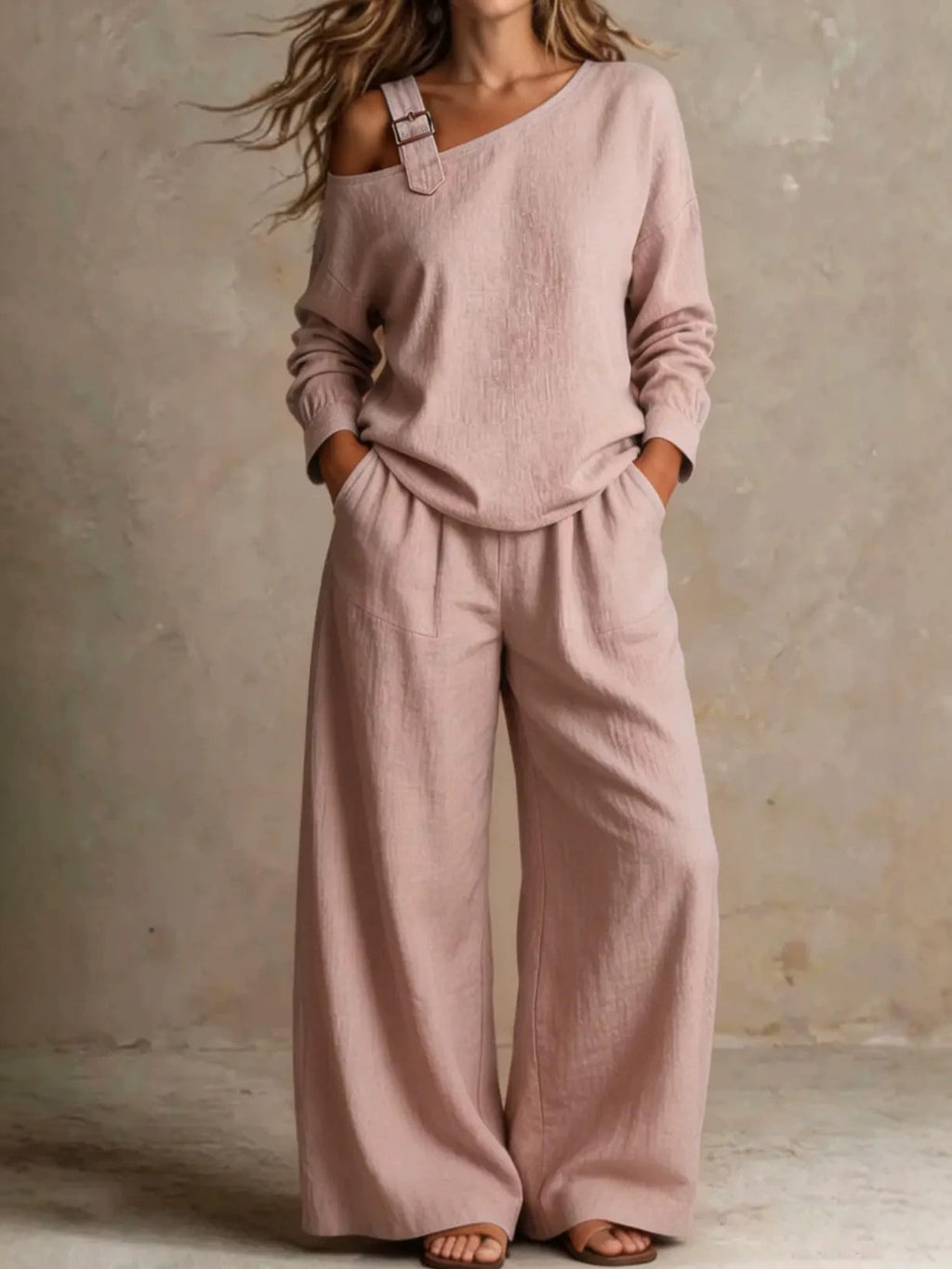 Amazon Independent Site Hot-Selling Femmes Casual Loose Mode One-Sholder Lin Blend