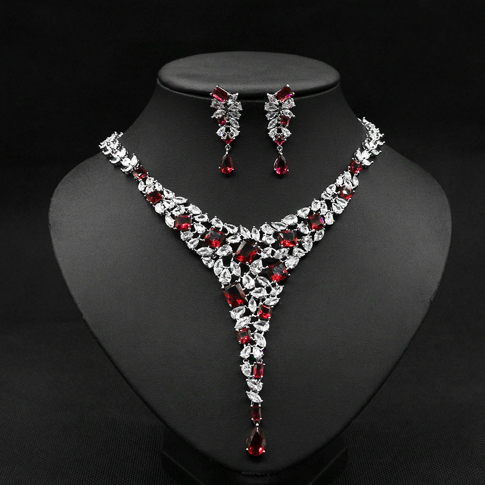 Colorful Zircon Collier Ensemble Robe de mariée Boucle d'oreille Accessoires